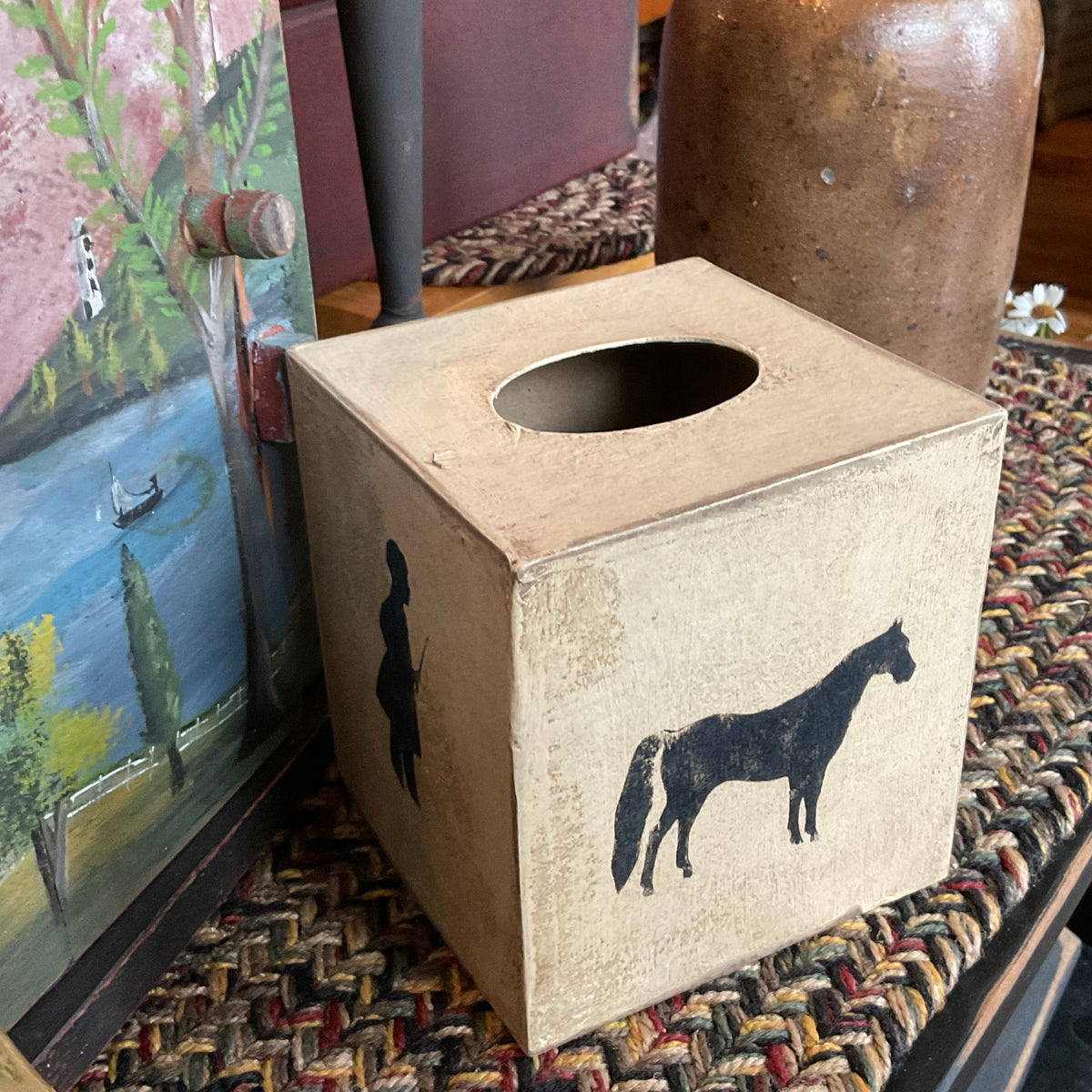 Stenciled Horse Tissue Box Cover Cottage House Primitives