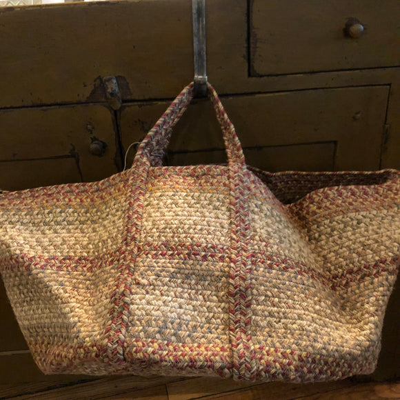 Jute Basket Tote - Muted Red/Green/Mustard