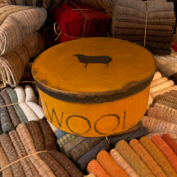 Stenciled Wool/Sheep Box-Mustard