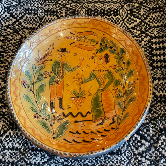Colonial Couple Redware Plate