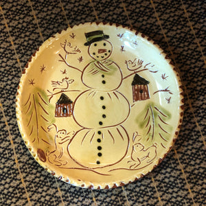 Sgraffito Redware Snowman Plate