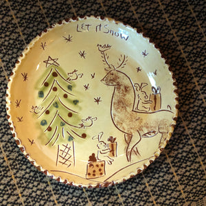 Sgraffito Redware Plate with Reindeer & Tree