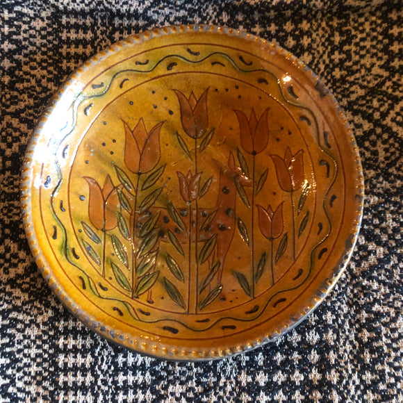 Deer in Tulips Redware Plate